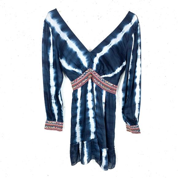 Anthropologie Verb Pallavi Singhee Beaded Tie Dye Mini Dress Blue Lyocell XSP - Picture 4 of 12